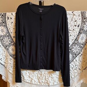 American Eagle Outfitters Black Button-Front Long Sleeve Top - NWOT XL